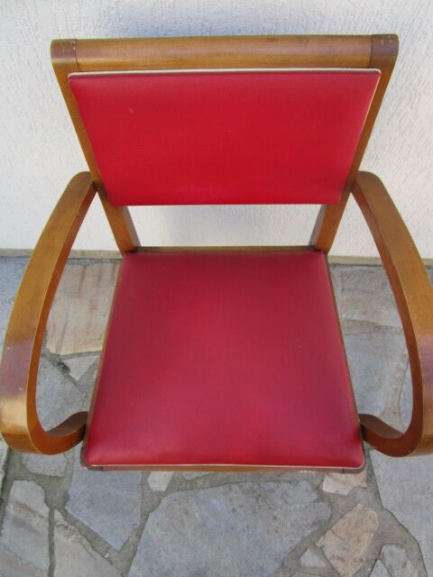 Fauteuil bridge rouge années 50