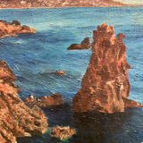 Tableau peinture ancienne Port Coton, Belle Ile en mer