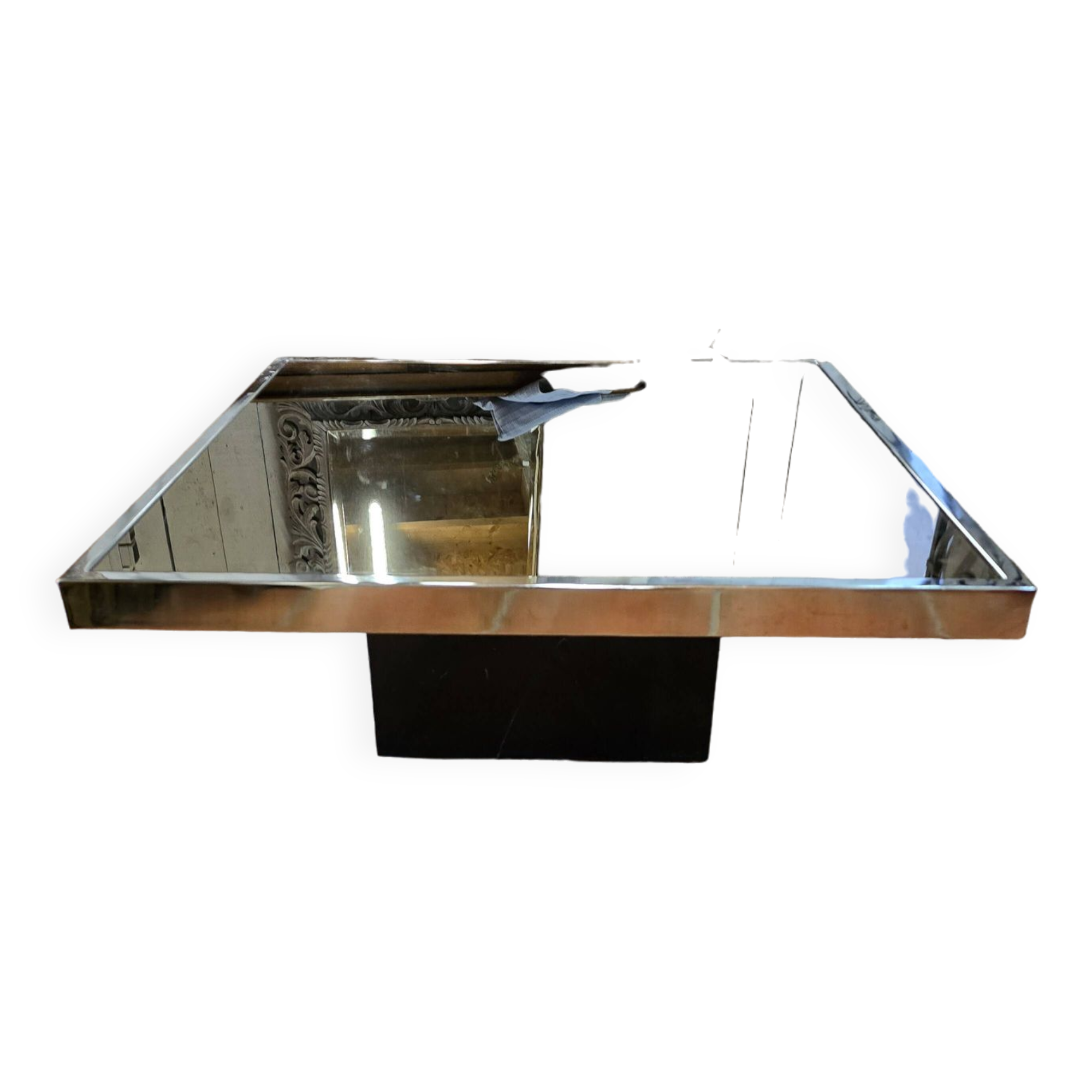 Chrome coffee table with smoked mirror top