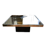 Chrome coffee table with smoked mirror top