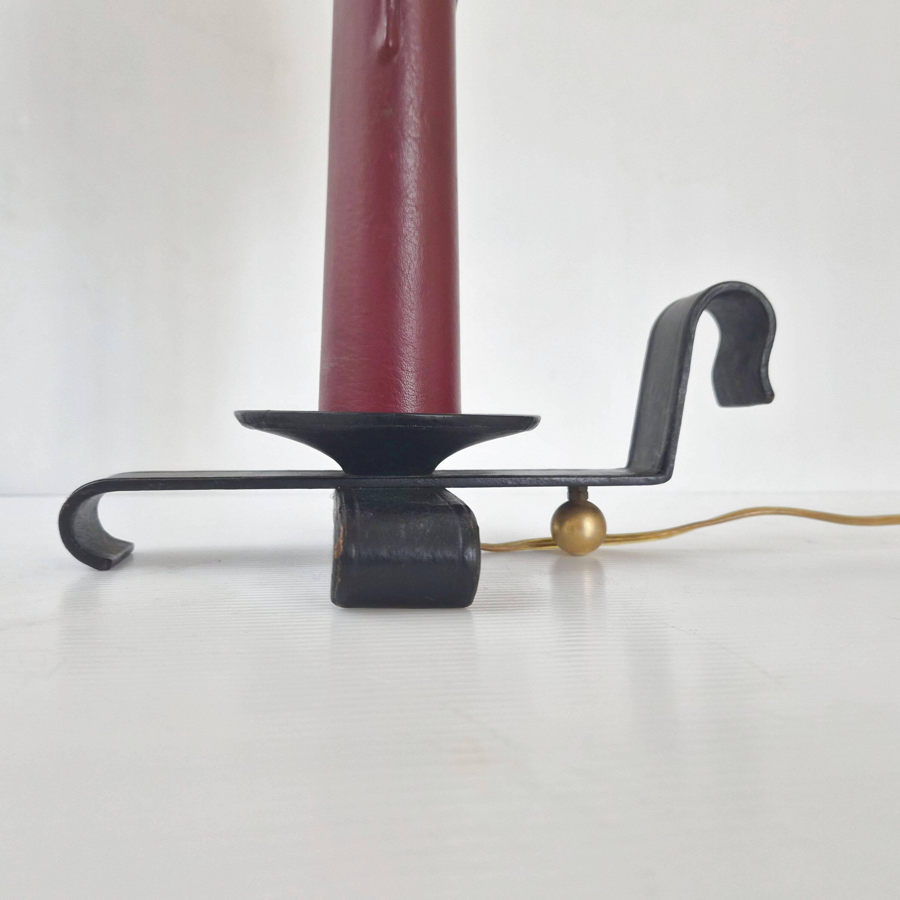 Vintage lamp in burgundy and black leather 1950