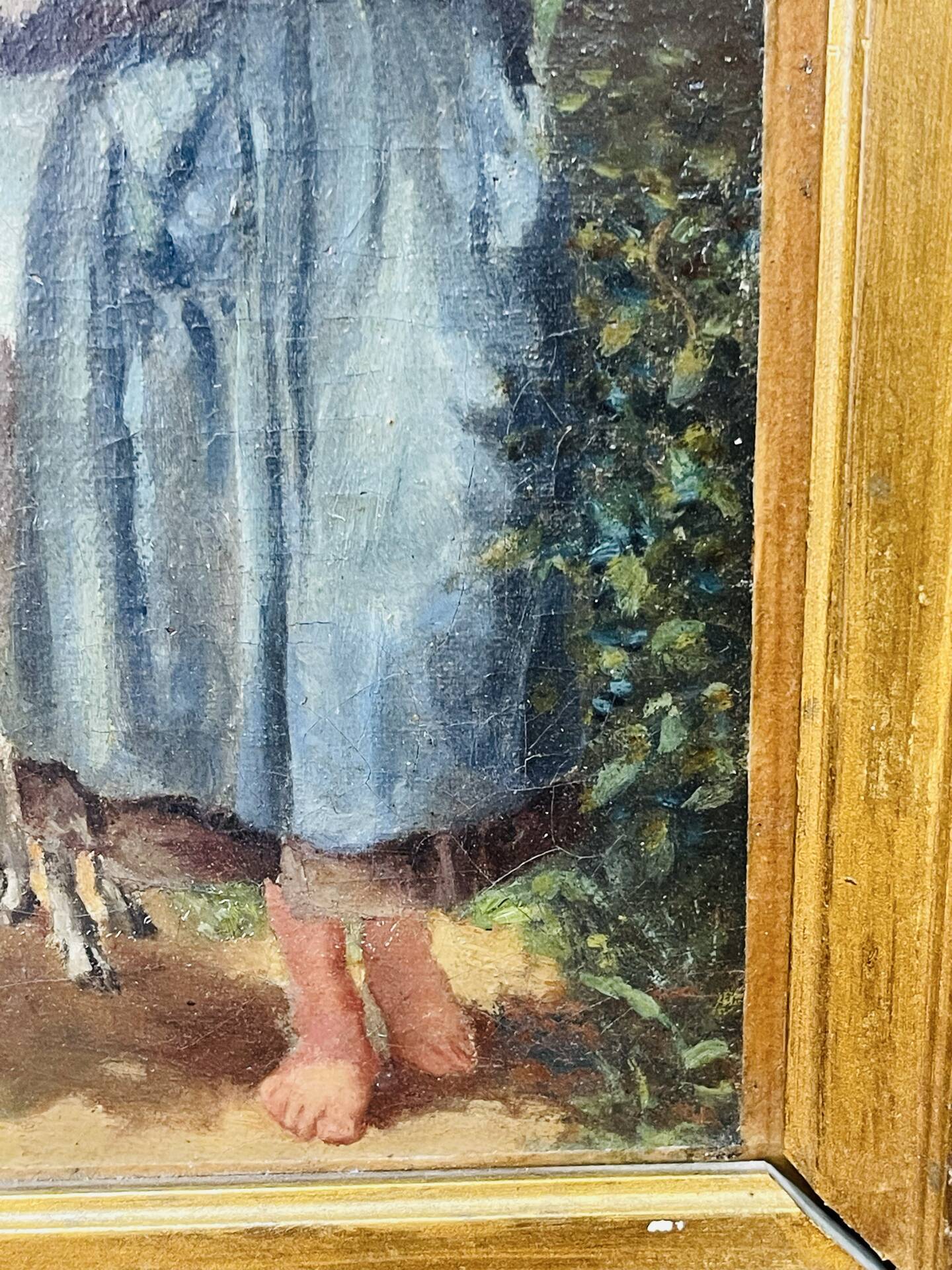 Oil painting on panel of a shepherdess with lambs after J.B. Hofner X