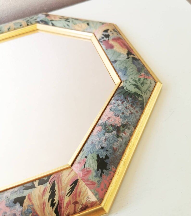 Vintage wooden flower mirror 1980