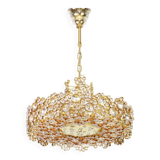Golden brass chandelier with crystal glass inlays by Palwa, Germany, 1970s.