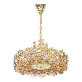 Golden brass chandelier with crystal glass inlays by Palwa, Germany, 1970s.