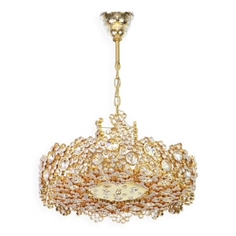 Golden brass chandelier with crystal glass inlays by Palwa, Germany, 1970s.