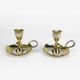 Duo of vintage brass and mother-of-pearl cellar rat candlesticks