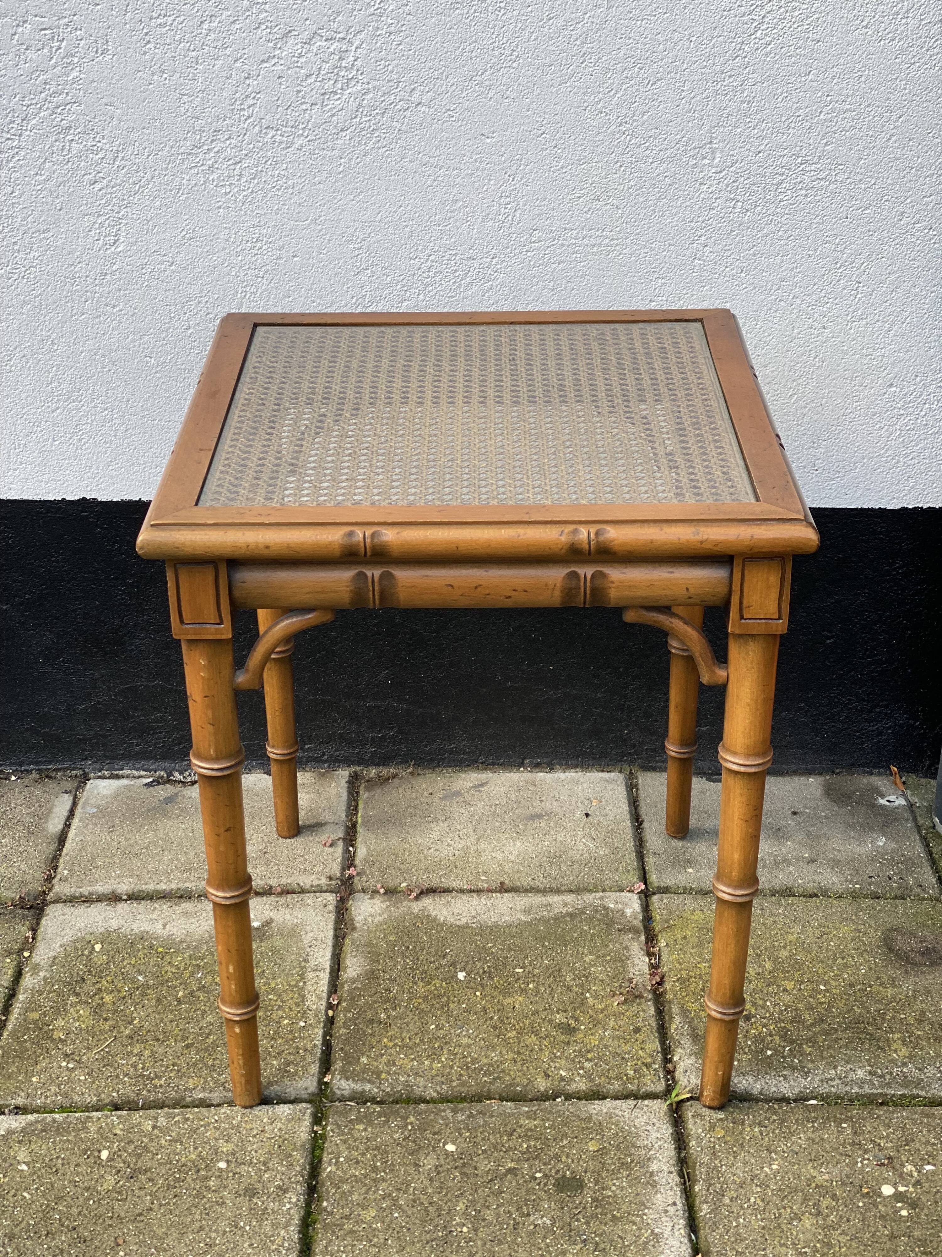 Faux Bamboo and Glass Side Table