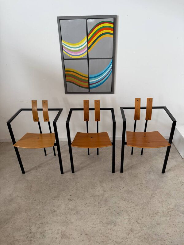 3 anciennes chaises design brut Karl Friedrich Forster modele Trix KFF postmoderne années 70/80