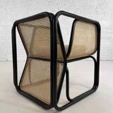 Fauteuil cubique en rotin noir et cannage