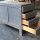 Vintage grey painted pine chest of drawers, 1950s, industrial style, 4 drawers.