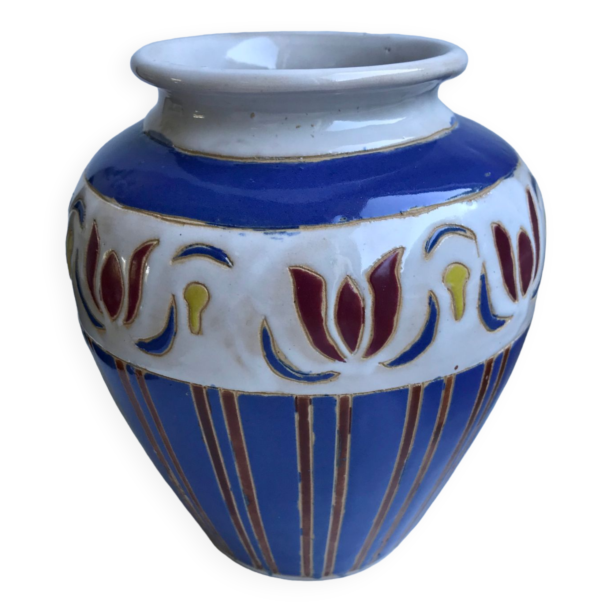 Vase en céramique peint et signé vintage