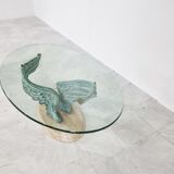 Travertine and bronzed coffee table, 1980s