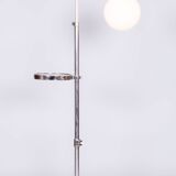 Lampadaire chromé restauré, acier, verre de lait, hauteur réglable, tchèque, années 1930