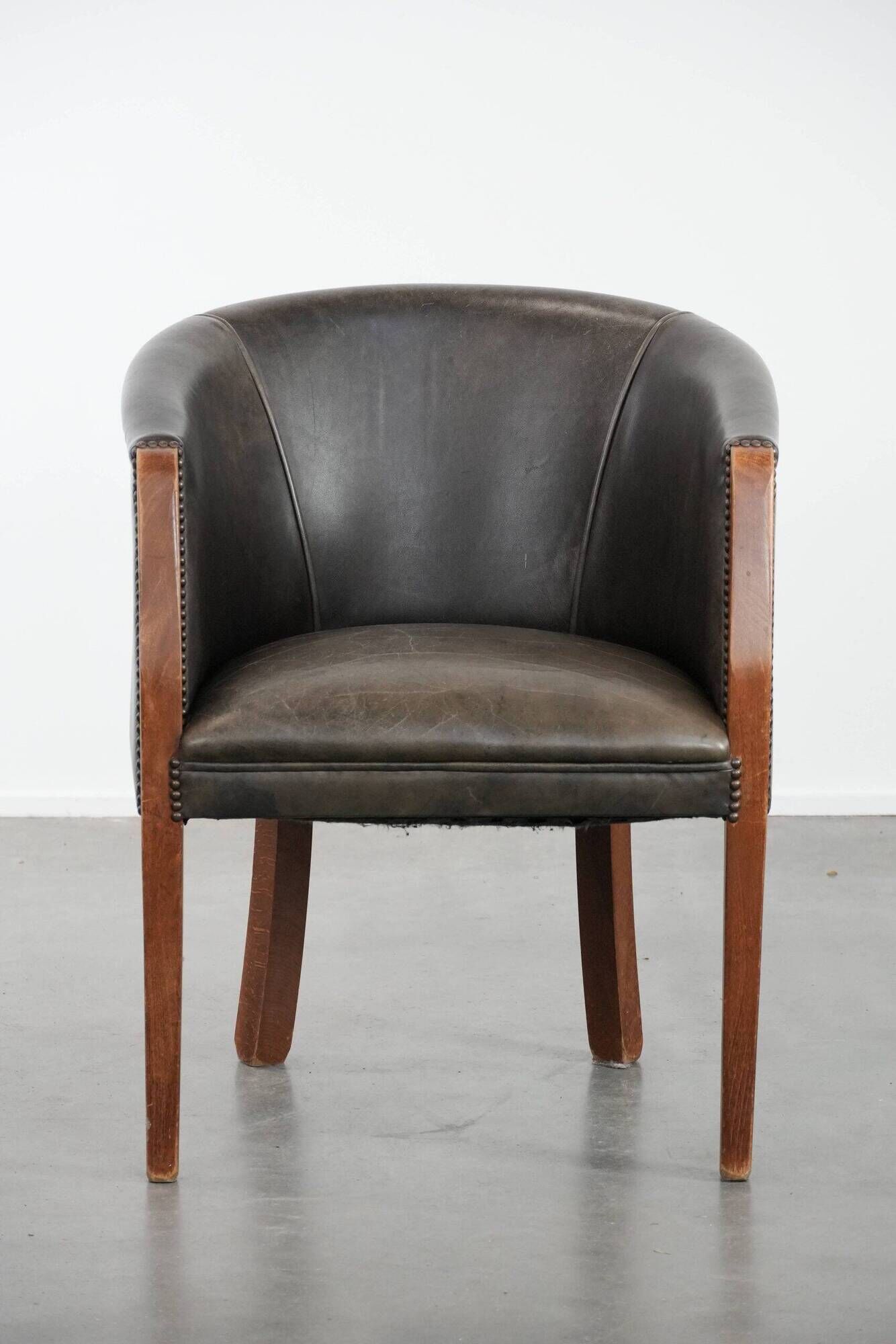 Amazing cow leather and wooden tub chair / side chair