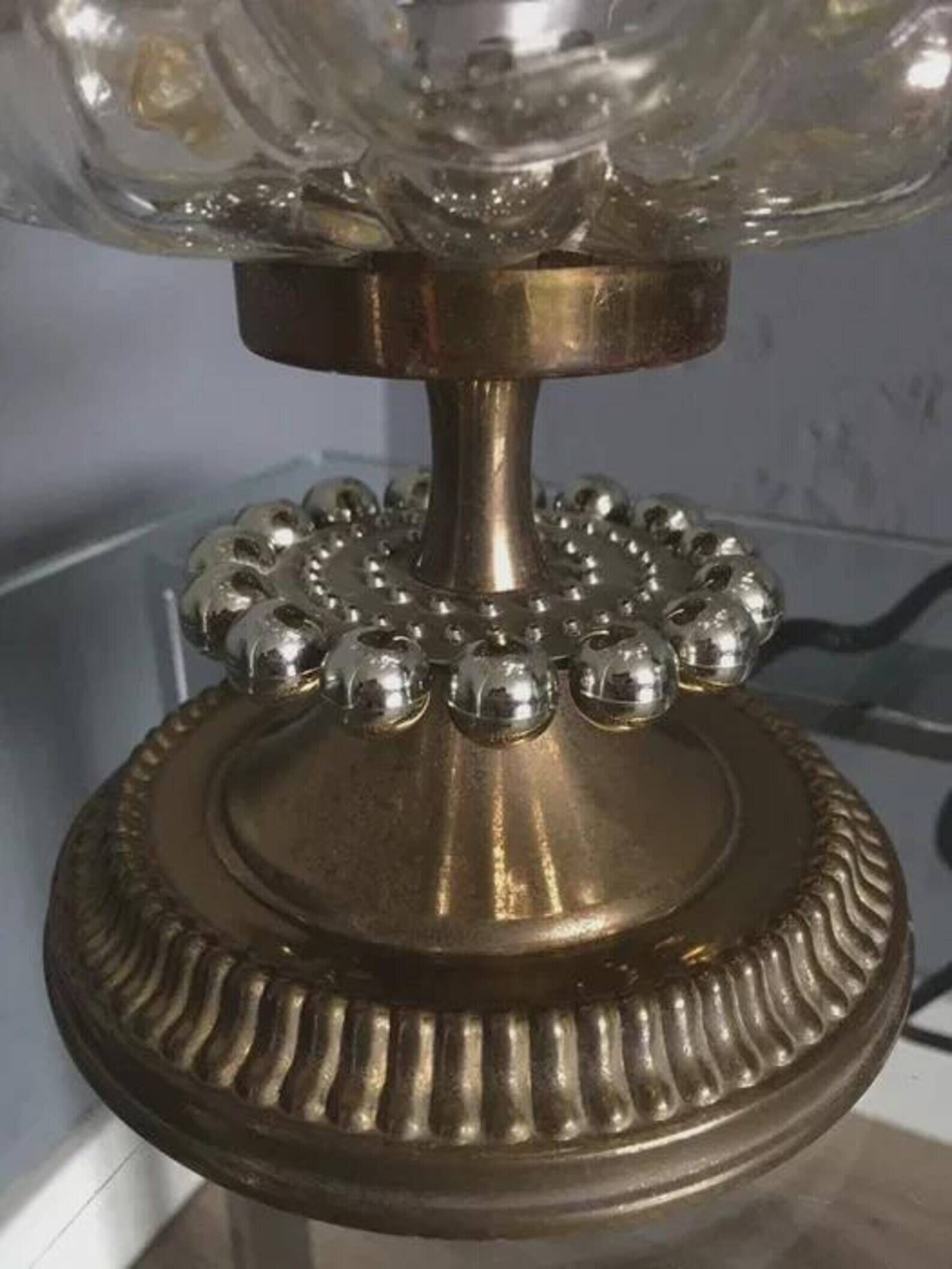 Vintage Helena Tynell Bubble Glass Lamp Brass Base Glashütte Limburg 1960