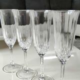 Lot of 4 x Large Champagne Flutes "Calp Concerto Champagne", in crystal chiseled with diamond patterns and diamond point finish. Height 21 cm