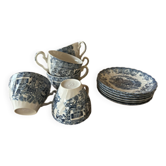 set of 6 tea cups Made in England blue decor