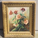 Antique Original Oil Painting of Rose Bushes