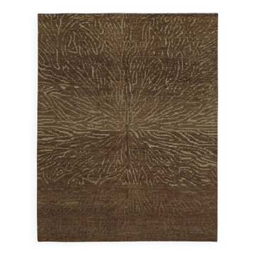 Tapis tribal unique noué à la main en laine brune 244 cm x 309 cm