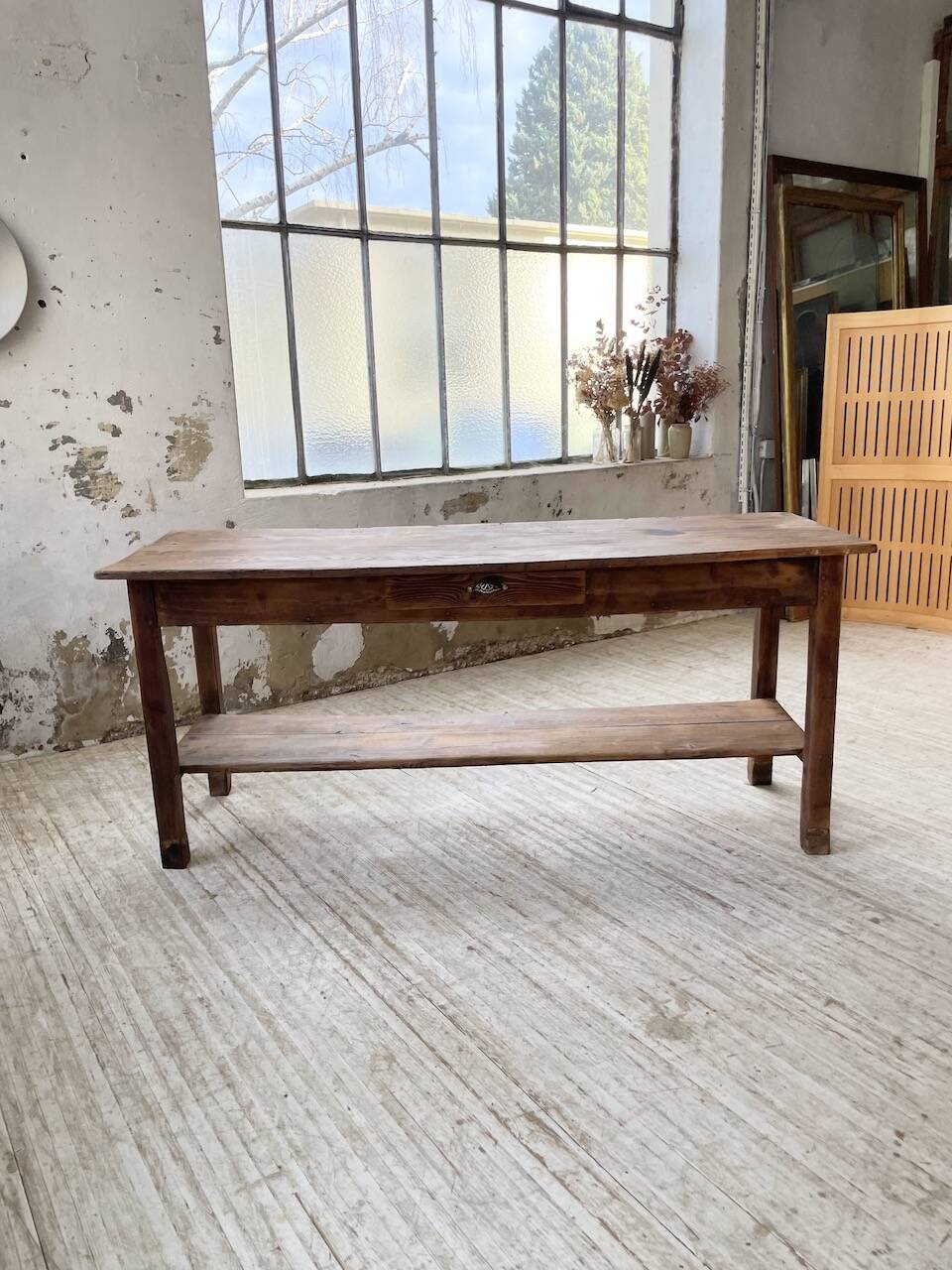 Drapery console table in pine