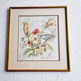 Aquarelle signée D.Desser oiseaux et fleurs