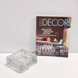 Vintage Square Transparent Molded Thick Glass Ashtray - Trinket Bowl, Italy
