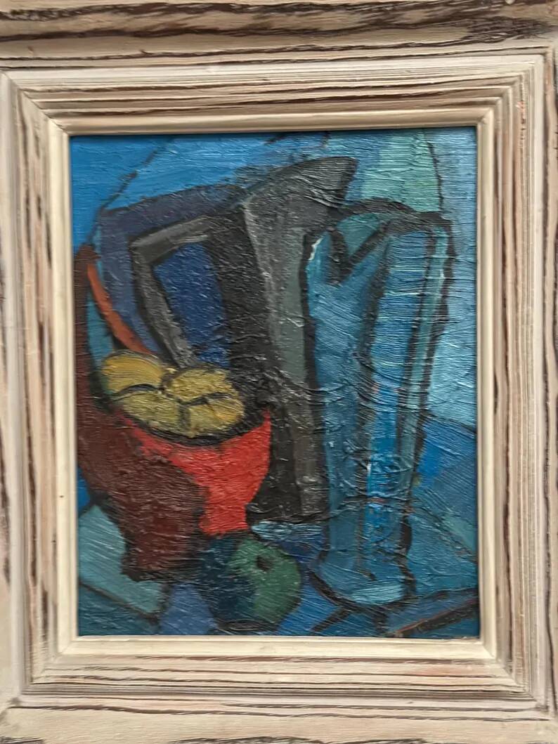 Original Swedish Oil on Panel - 'Still Life with Jugs and Fruits' by Stig Thiderman - Signed - Vintage - Framed