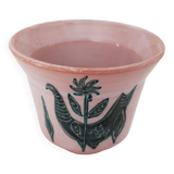 Ceramic flowerpot vase with rooster design - signed yvon roy durtal vallauris