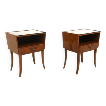 Set of 2 mahogany bedside tables, Swedish Modern, Sweden, 1940.