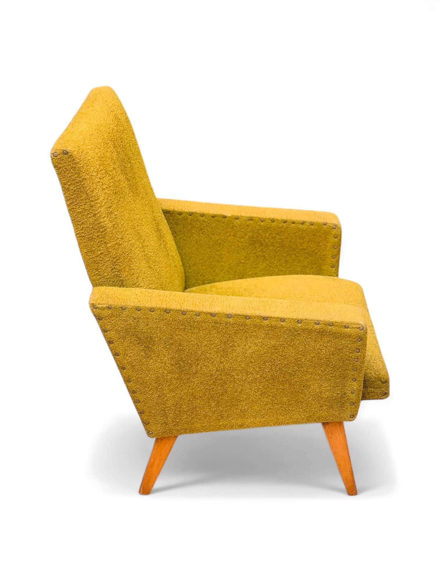 Vintage 60s armchair in cumin yellow terry fabric