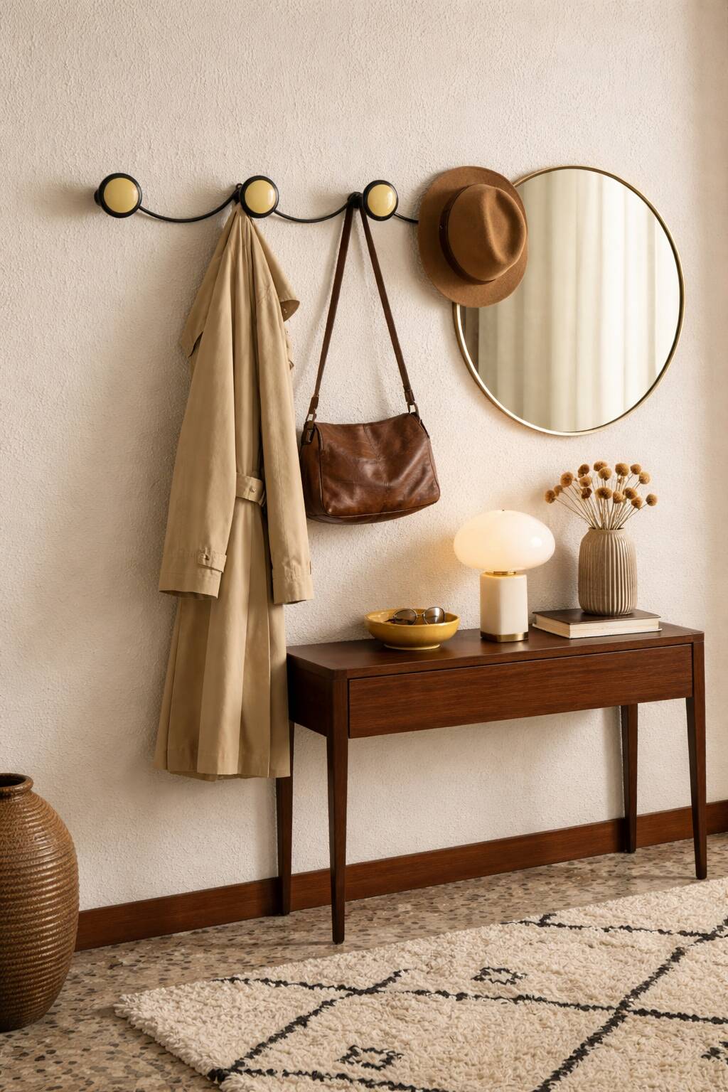 Vintage 1960s coat rack yellow banana mural 4 hooks - 65 x 7 cm