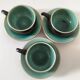 Set of three ceramic cups and saucers – crackled turquoise glaze