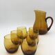 Vintage amber glass orangeade service, 1970