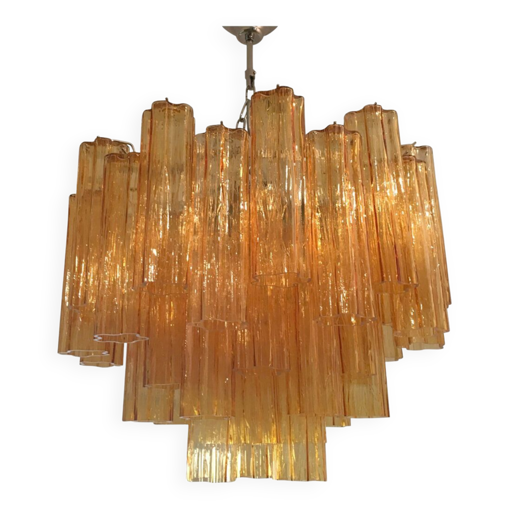 Lustre en verre de murano ambre « tronchi » d6 | Selency