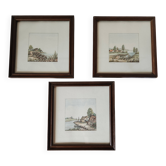 Vintage 3x Ludwig Urack Small German River Scene & Boats Art Prints