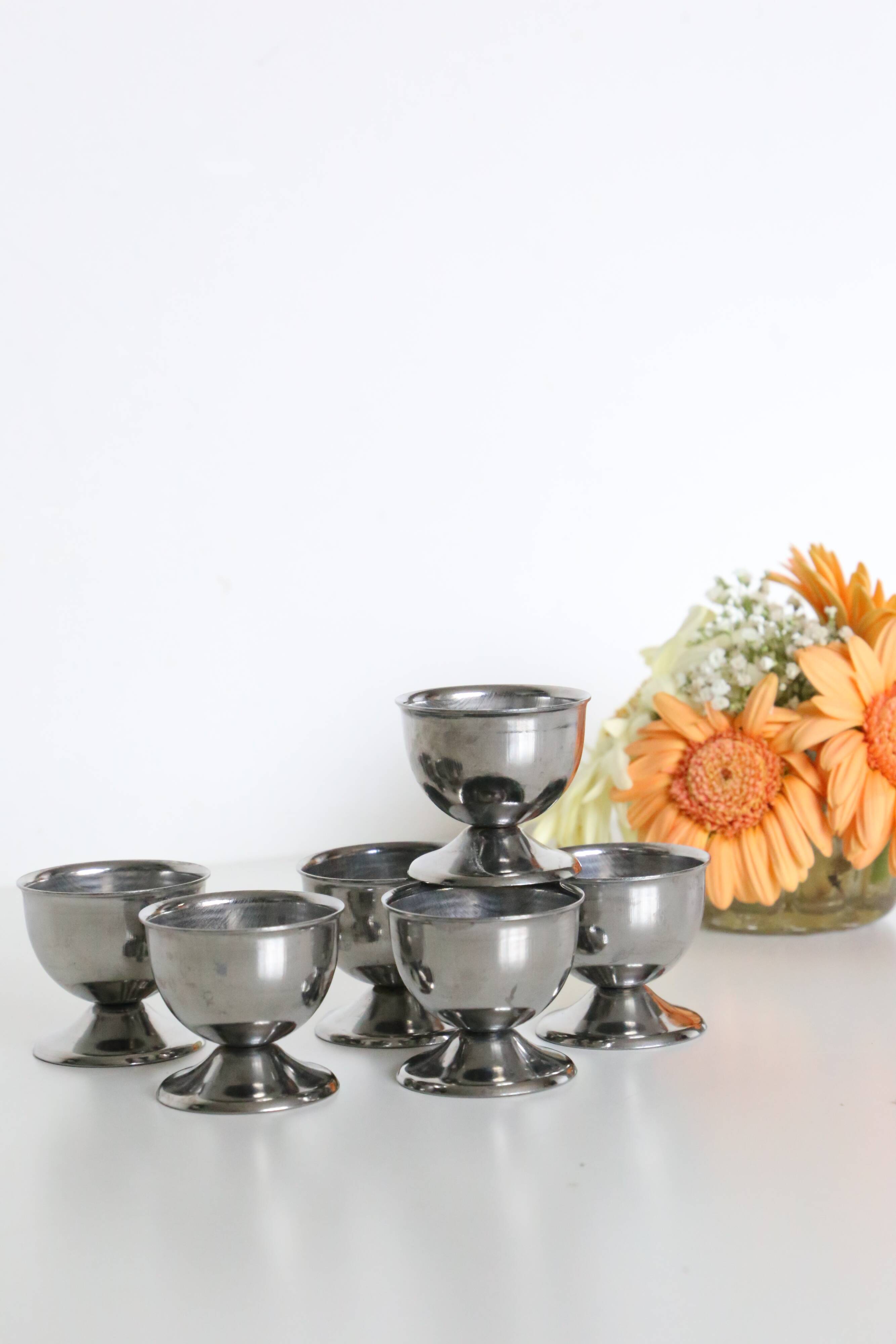 Set of six stainless steel coquetiers, vintage French