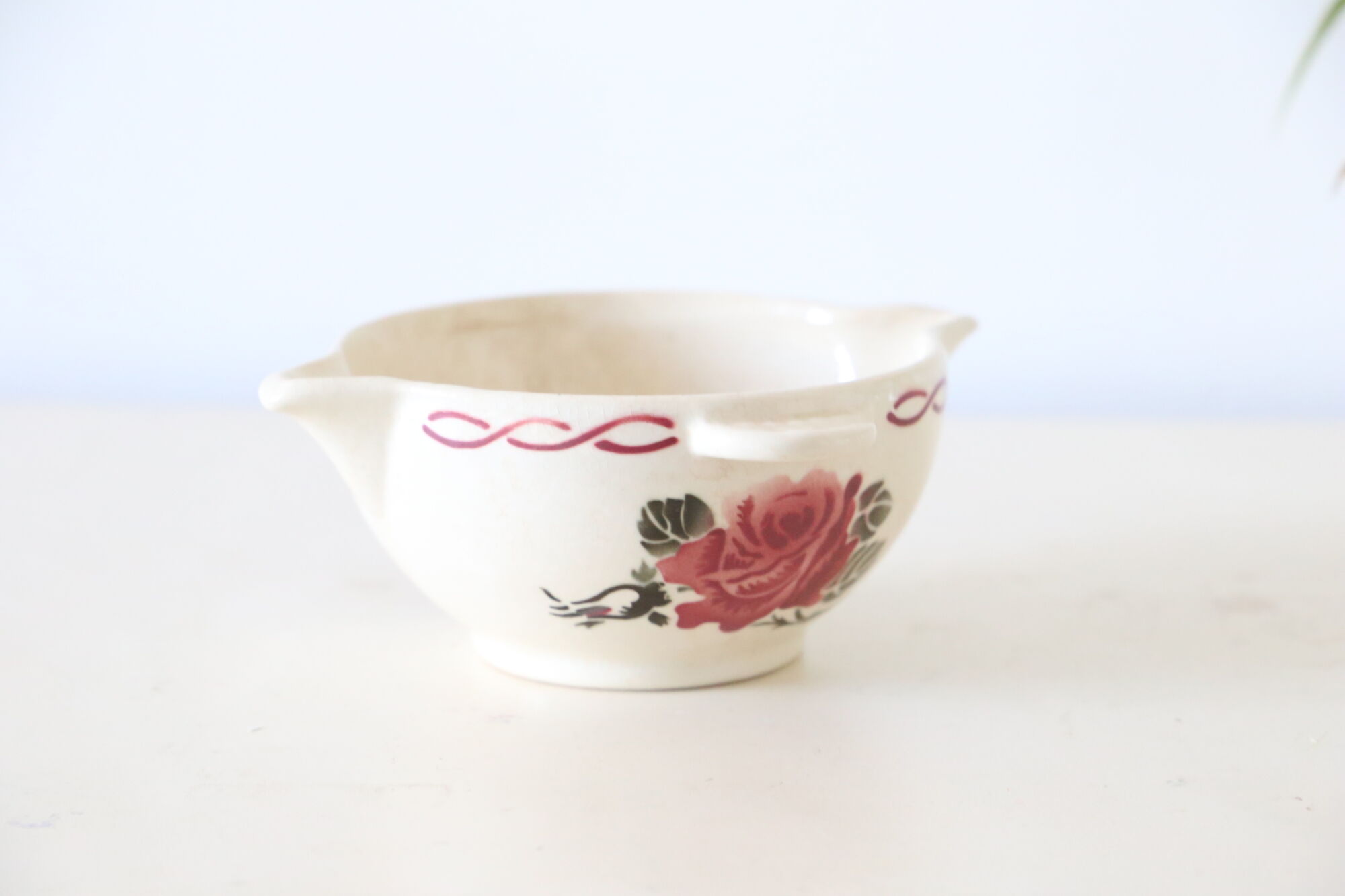 Saucière Badonviller ceramic, rose decoration, art deco, 1930, vintage French