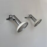 Pair of vintage adjustable wall lights, chrome and white lacquered metal, France 70