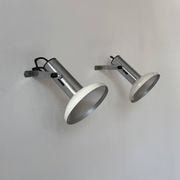Pair of vintage adjustable wall lights, chrome and white lacquered metal, France 70