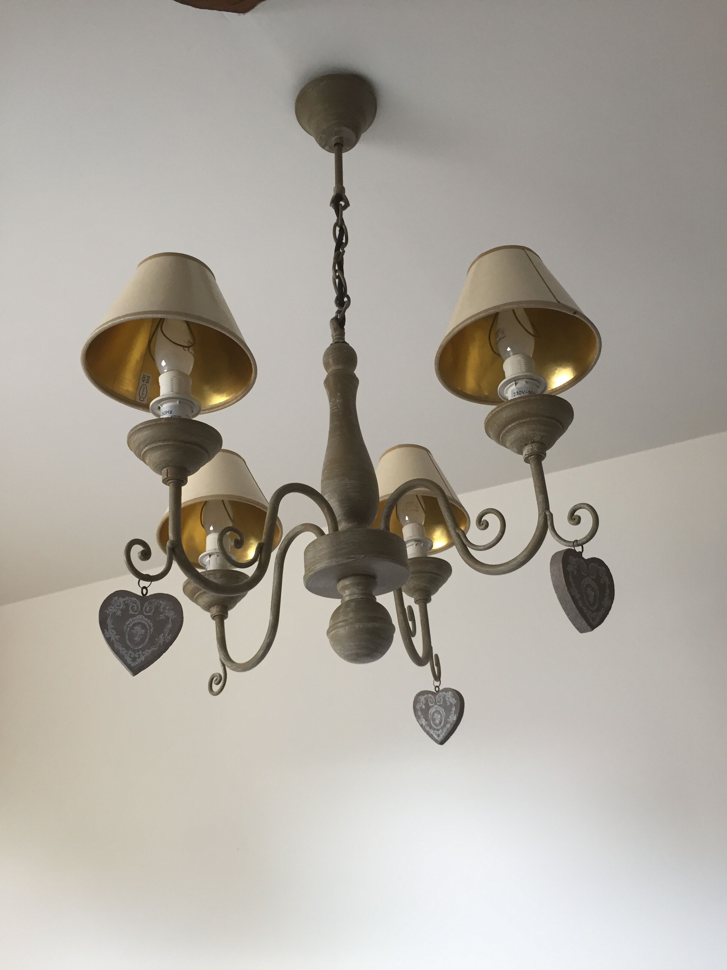 Lustre hollandais bois et métal 4 feux