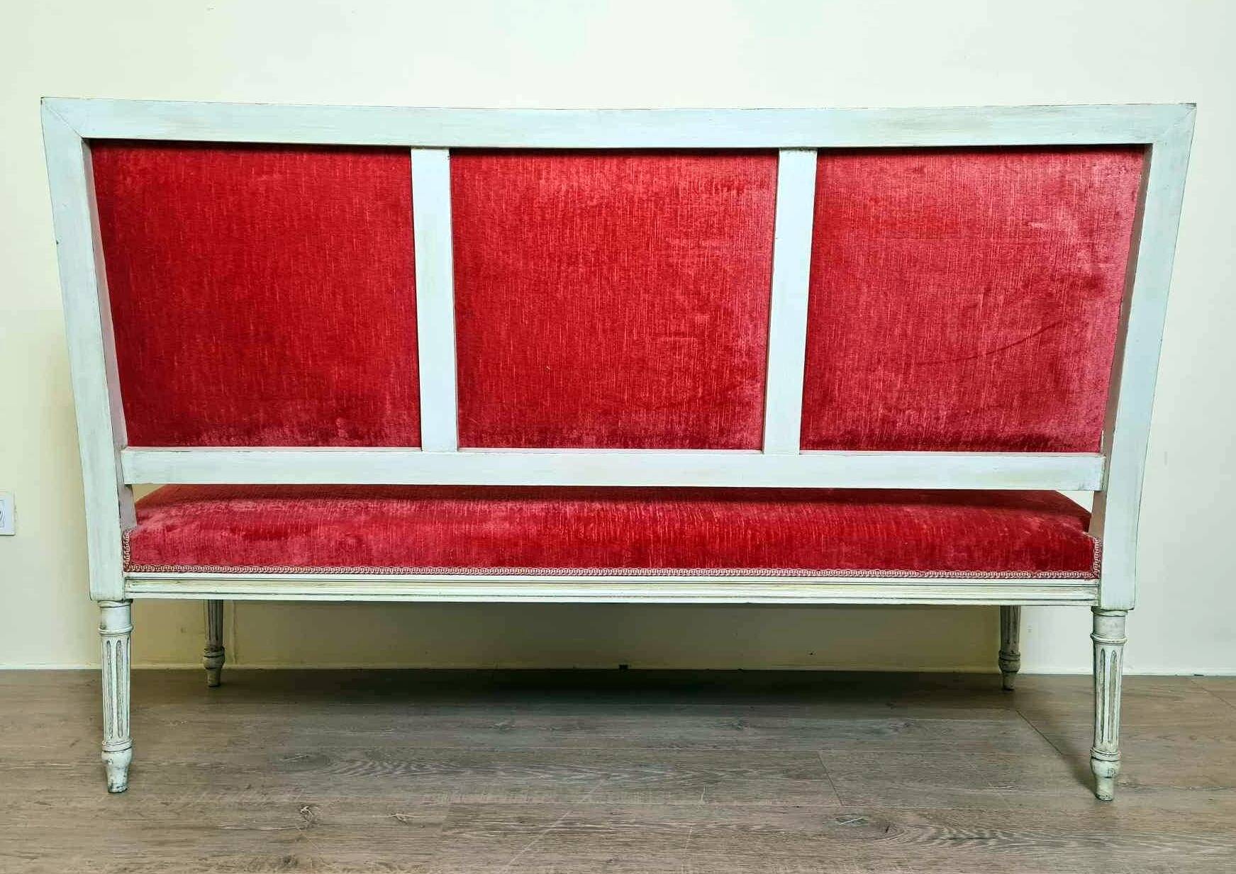 Magnificent Louis XVI 3-seater bench in lacquered wood