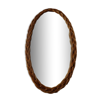Oval rattan mirror year 60 70 vintage