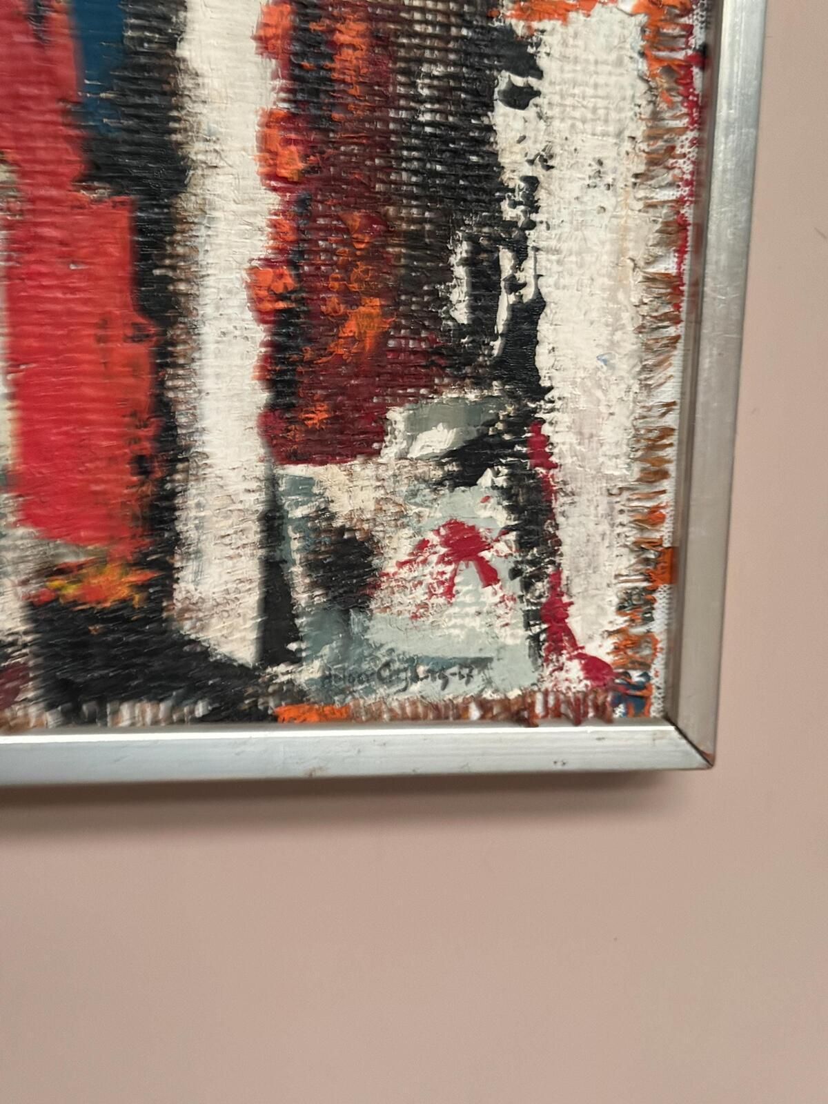 Original Swedish Oil On Canvas – “Cityscape In Red” By Holger Oijens (1907–2004) – Signed – Vintage & Framed