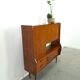 Teak veneer wall cabinet with flap, bar cabinet vintage