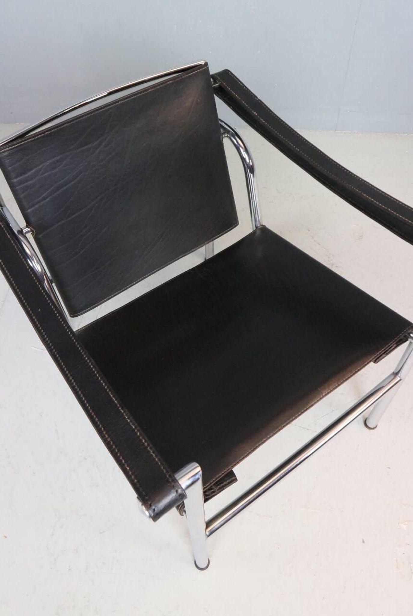 Le Corbusier Vintage Black Leather Armchair Model- LC1 for Cassina, 1970s