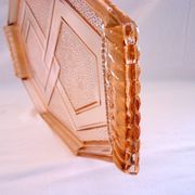 Vintage service in pink salmon glass – Carafe, 8 glasses, and Art Deco tray.
