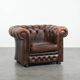 Brown Chesterfield armchair made of cowhide leather in English style