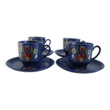 Vintage coffee set - blue and red flower patterns