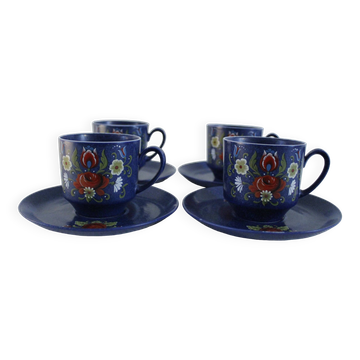 Vintage coffee set - blue and red flower patterns